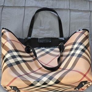 Burberry Beige and Black Checkered Tote